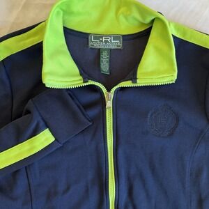 Lauren Active Ralph Lauren Large Navy Blue Lime Green Stripe Track Jacket Zip